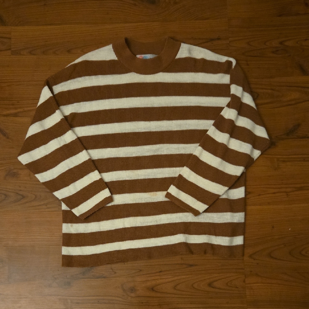 Free People Beach Brown and Cream Striped Sweater